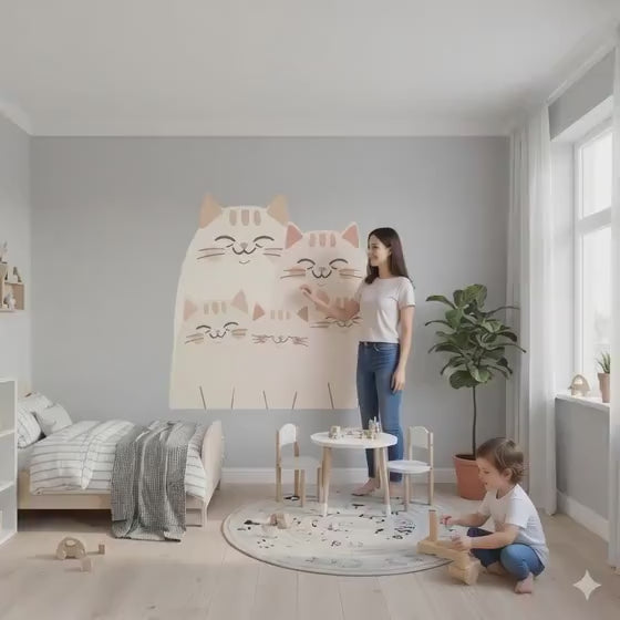 Cute Cat Family Wall Decal | Nursery Cat Stickers
