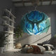 3D Blue Fire Dragon Wall Decal | Epic Fantasy Portal Mural for Teen Boys Room