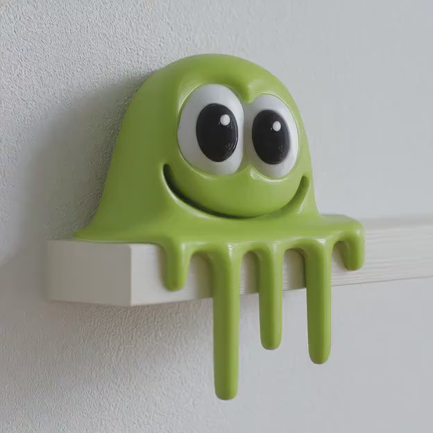 3D Printed Slime Monster Shelf Sitter | Cute Dripping Goo Decor for Flat Shelves | Kawaii Gaming Room Accent for Desk and Bookcase Display