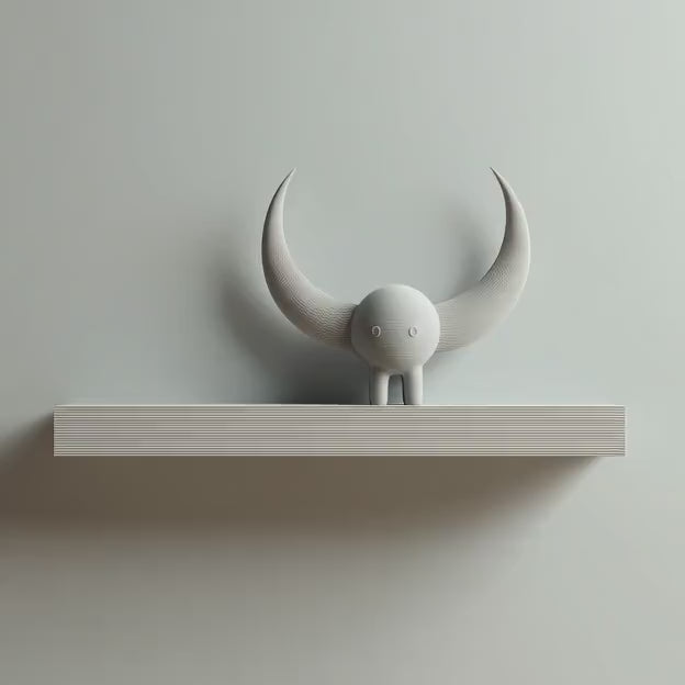 3D Printed Horned Creature Shelf | Minimal Fantasy Floating Ledge Display | Cute Modern Room Decor Accent for Bedroom Gaming Setup Office