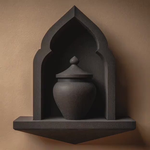 Gothic Wall Mounted Memorial Shelf with Urn | 3D Printed Pet Ashes Keepsake Display for Dark Fantasy Interior Decor Accent Piece Wall Art