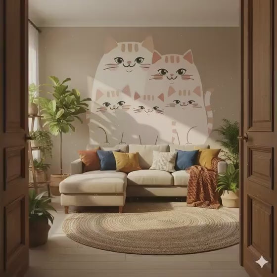 Cute Cat Family Wall Decal | Nursery Cat Stickers