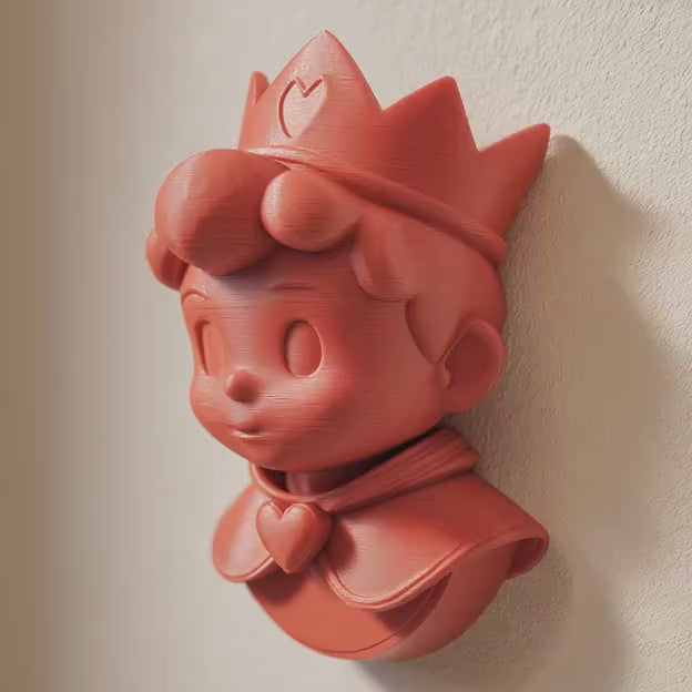 3D Printed Cute Prince Wall Decor | Anime Style Sculptural Wall Art with Crown | Kawaii Fantasy Decor for Nursery, Bedroom or Gift
