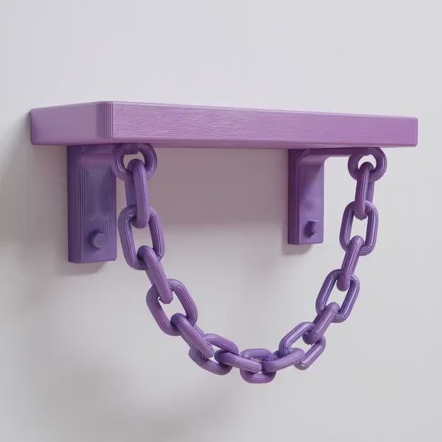 3D Printed Chain Wall Shelf | Cute Industrial Floating Ledge | Pastel Gothic Decor for Bedroom, Studio, Gaming Room or Modern Interior