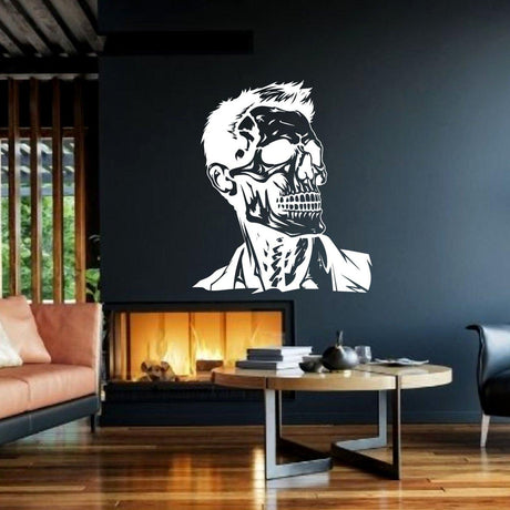 Stylized skeleton portrait vinyl wall decal shown as a standalone design.