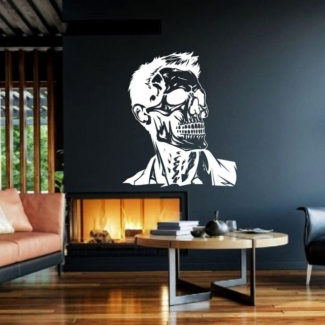 Stylized skeleton portrait vinyl wall decal shown as a standalone design.