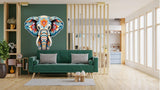 Vibrant Floral Elephant Wall Decal in a modern living room setting, enhancing decor with colorful patterns.