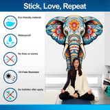 Colorful Floral Elephant Wall Decal with eco-friendly features and a meditating woman in a bright room.